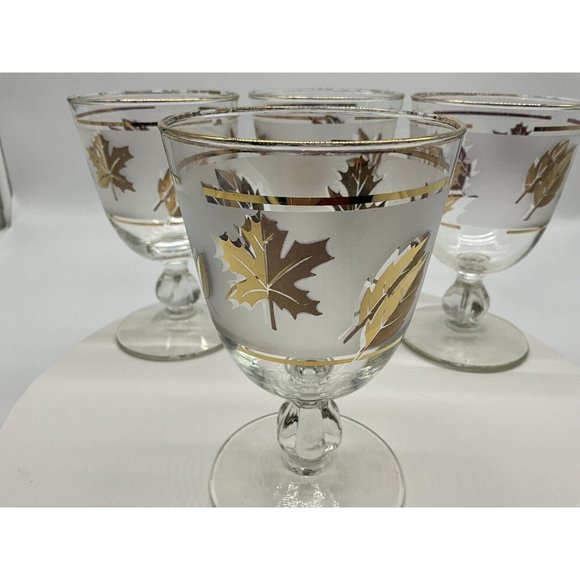 Libbey Vintage Golden Foliage Mid Century Gold Leaf Goblet | Set of 4 - Picture 6 of 16